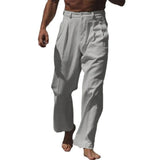 Wiaofellas  -  Leisure Mens Loose Cotton Linen Pants Spring Autumn Casual Solid Color Trousers Men Fashionable Pleated Straight Pants Male