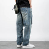 Wiaofellas  -  Men's Jeans Broken Straight Trousers Ripped with Holes Loose Torn Wide Leg Male Cowboy Pants Baggy  Korean Autumn New in Xs