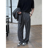 WIAOFELLAS  -  50% Wool Stripe Suit Pant Men Autumn Winter Fashion Retro Loose Casual Wide Leg Thicken Suit Pant Office Man Commuter Trousers