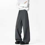 WIAOFELLAS  -  Grey Belt Suit Pants Men Fashion Society Mens Black Dress Pants Korean Loose Wide Leg Pants Mens Office Formal Trousers M-3XL