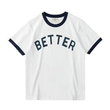 WIAOFELLAS  -  Summer short sleeve T-shirt men printed American retro letters loose casual heavy round neck color contrast shirt