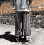 WIAOFELLAS  -  Wide Leg Pants Men Drape Straight Loose Harajuku Vintage Japan Style Ankle-length Trousers Cozy Versatile Black Pantalones Male