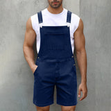 WIAOFELLAS  -  Men Jeans Short Overalls Solid Washing Pocket Mid Waist Rompers One Piece Trousers Casual Wear