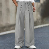 Wiaofellas  -  Men's Vintage Vertical Striped Double Button Suit Pants Spring Autumn Wide Leg Loose A Line Pleated Formal Work Business Pants
