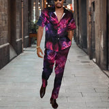 WIAOFELLAS  -  Short Sleeve Shirt Button Tops+Trousers Men 2Pcs Set Suit 3D Chic Harajuku Vintage Printing Summer Hawaii Beach Cardigan Outfits