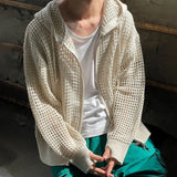 Wiaofellas  -  Loose Hollow Out Knitted Cardigan Sweater for Men and Women High Street Style Casual Summer Top Korean Version