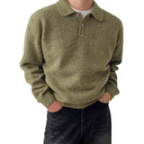 Wiaofellas  -  Men's Sweater Polo Shirt Pullover Lazy Style Long Sleeve Solid Loose Clothing Fashion Casual T-shirt Autumn Winter Wool Tops