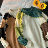 WIAOFELLAS  -  Splicing Contrasting Sweaters Men Autumn Winter Deer Plush Soft Loose Knit Tops Korean Style Trendy Knitwear Fashion Streetwear