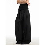 Wiaofellas  -  Unisex American Retro Pleated Wide‑Leg Cargo Pants Loose Straight Trousers Minimalist Casual Streetwear Oversized Fashion Pants