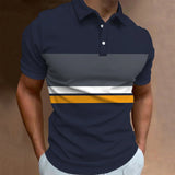 Wiaofellas  -  Short Sleeved Lapel T-Shirt For Men With Button Stripes 3d Printed Summer Casual And Comfortable Sports Polo Top