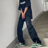 WIAOFELLAS  -  Spring American Cargo Pants Men Vintage Loose Skinny Straight Brown Jeans High Street Hems Zippered Denim Trousers