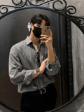 Wiaofellas  -  Fashion Men's Shirts Solid Color Turn-down Collar Long Sleeve Male Tops Pocket Casual Clothing New Chic Summer