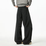 WIAOFELLAS  -  Korean Style Men's Casual Pants Solid Color Straight Drawstring Wide Leg Baggy Worn-out Male Trousers Cleanfit New