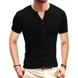 Wiaofellas  -  Summer New Men's V-Neck Clothes Slim Fit Casual Short-sleeved Men T-shirt Solid Color Top Fashion Clothes For Men