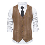 WIAOFELLAS  -  New Men's Retro Single Breasted Casual Suit Vest Fashion Stripe V-neck Vest Trendy Men