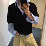 WIAOFELLAS  -  Summer New Men's Solid Color Hollow Short Sleeve T-shirt American Retro Fashion Trend Loose Simple Breathable Men's Tops