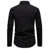 WIAOFELLAS  -  Mens Black Jacquard Floral Shirt Men Long Sleeve Casual Button Up Shirts Men Nightclub Party Stage Prom Tuxedo Shirt Male XXL