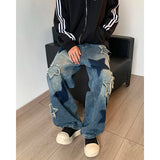 WIAOFELLAS  -  Jeans Men Straight Star Embroidery Patchwork Autumn jeans uomo Wide Leg Hip-hop Fashion Youth Neutral Streetwear Denim Trousers