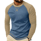 Wiaofellas  -  Men Color Block Raglan Long Sleeve T Shirts Crew Neck Curved Hem Casual Basic Undershirt Tops