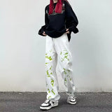 Wiaofellas  -  Vibe Style Pants Graffiti Tie-dye Printed Jeans Men and Women Straight Trousers
