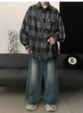 Wiaofellas  -  Retro Plaid Shirt with Long Sleeves for Men's Design Loose Feel