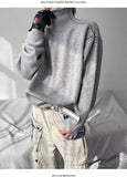 WIAOFELLAS  -  Autumn Winter New Style Patchwork High Neck Knit Sweater Men Casual Design Stand Collar Lazy Base Layer Premium Top