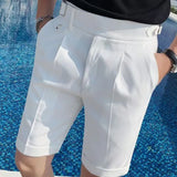 WIAOFELLAS  -  Fashion Summer Men British Style Naples Suit Shorts Smart Casual Paris Waist Buckle Button Knee Length Pants Shorts Streetwear