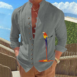 WIAOFELLAS  -  Men's Retro Style Long-Sleeved Shirt Stand-Up Collar Button up Parrot 3D Print Spring Autumn Fashionable Casual Shirt