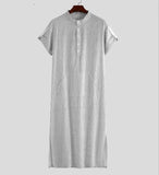 WIAOFELLAS  -  New Muslim Middle Eastern Arabic Dubai Men's Casual Fashion Loose Striped Short Sleeve Robe Shirt