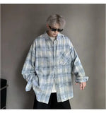 Wiaofellas  -  Tie-dye Plaid Long-sleeved Shirt New Loose Large Size Youth Casual Shirt Jacket