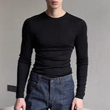 WIAOFELLAS  -  Men T Shirt Solid Color O-neck Long Sleeve Autumn Casual Male Tee Tops Streetwear Knitted Korean Style Men Clothing