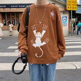 WIAOFELLAS  -  Ripped Pullovers Men Cat-Printed Teens Personality Streetwear Design Baggy All-match Cool Students Unisex Clothing Sweater Male