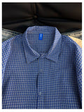 Wiaofellas  -  Summer Blue Plaid Short Sleeve Casual Shirt Men's Street Style Lazy Cool American Drawstring Half Sleeve Top Loose Fit Youth