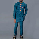 Wiaofellas 2024 New Elegant Men's Suit Round Neck Solid Color Shirt and Pants Sets 2 Piece Kaftan African Party Wedding Festival Men's Suit