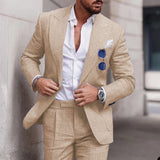 Wiaofellas  -  Linen Suits For Men Beach Wedding Slim Fit Jacket Pants 2 Piece Set Smart Casual Blazer Trouser High Quality Males Clothing