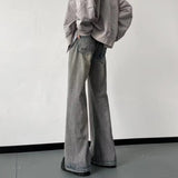 WIAOFELLAS  -  Washed Vintage Jeans Men's American Ins Trendy Brand High Street Loose and Versatile Straight Leg Micro Flared Pants