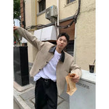 WIAOFELLAS  -  retro color-blocking lapel jacket men's autumn new versatile loose casual shoulder pad workwear short jacket top