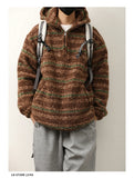WIAOFELLAS  -  Autumn Winter Hooded Sweaters for Men Japanese Trendy Loose Casual Thickened Striped Pullover Harajukuhigh Street Long Sleeved