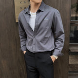 WIAOFELLAS  -  100% Cotton Quality Long Sleeve Men's Casual Shirt Fashion Autumn Embroidery Logo Slim Korean Men Shirts Coat Outdoor Plus Size