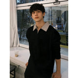 WIAOFELLAS  -  Black American Houndstooth long-sleeved T-shirt men's summer thin high-end sweatshirt cleanfit jacket