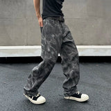 WIAOFELLAS  -  New trendy loose straight tube nostalgic phantom gray leather pants