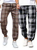 WIAOFELLAS  -  2-piece set of men's drawstring plaid pants in different colors, tapered sports casual pants, versatile, comfortable, breathable