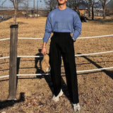 WIAOFELLAS  -  Mens Pants British Style Paris Buckle Business Casual Trousers Autumn Commuting Simple Solid Color Straight Pants Men'S Clothing