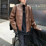 WIAOFELLAS  -  Spring Autumn New Men's Solid Color PU Leather Jacket Outerwear American Retro Fashion Trend High Street Casual Men's Tops