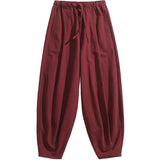 WIAOFELLAS  -  Autumn Mens Cotton Wide Leg Pants Men Solid Color Oversized Jogger Trousers Male Elastic Waist Streetwear Hanfu Linen Pants