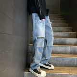 WIAOFELLAS  -  Spring Autumn New American Retro Jeans Washed Overalls Y2K High Waist Multi Pocket Loose Street Hip Hop Casual Men S Wear