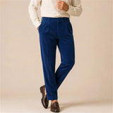 Wiaofellas  -  Velvet Double Pleat Bottoms Mens Daily Casual Solid Color Straight  Pants Men Autumn Bussiness Breathable Suit Trousers