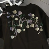 WIAOFELLAS  -  Beautiful Flower Printed Pure Cotton Men T-shirt Casual Breathable Soft Short-sleeved Top Loose Comfortable Oversized T Shirt