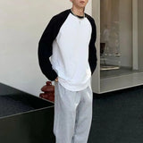 WIAOFELLAS  -  Men's Long-Sleeved Tops Cotton Fleece Fashion Comfortable Versatile Hip-Hop Street American Style Contrasting Color Pullovers
