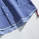 WIAOFELLAS  -  Cityboy Oversize Cargo Shirt Men Japanese Streetwear Fashion Loose Casual Plaid Splice Stripe Long Sleeve Shirts Blouses